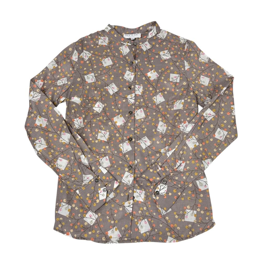 Paul & Joe Women's Size 1 Gray Cotton Print Button Down Shirt Made in‎ France